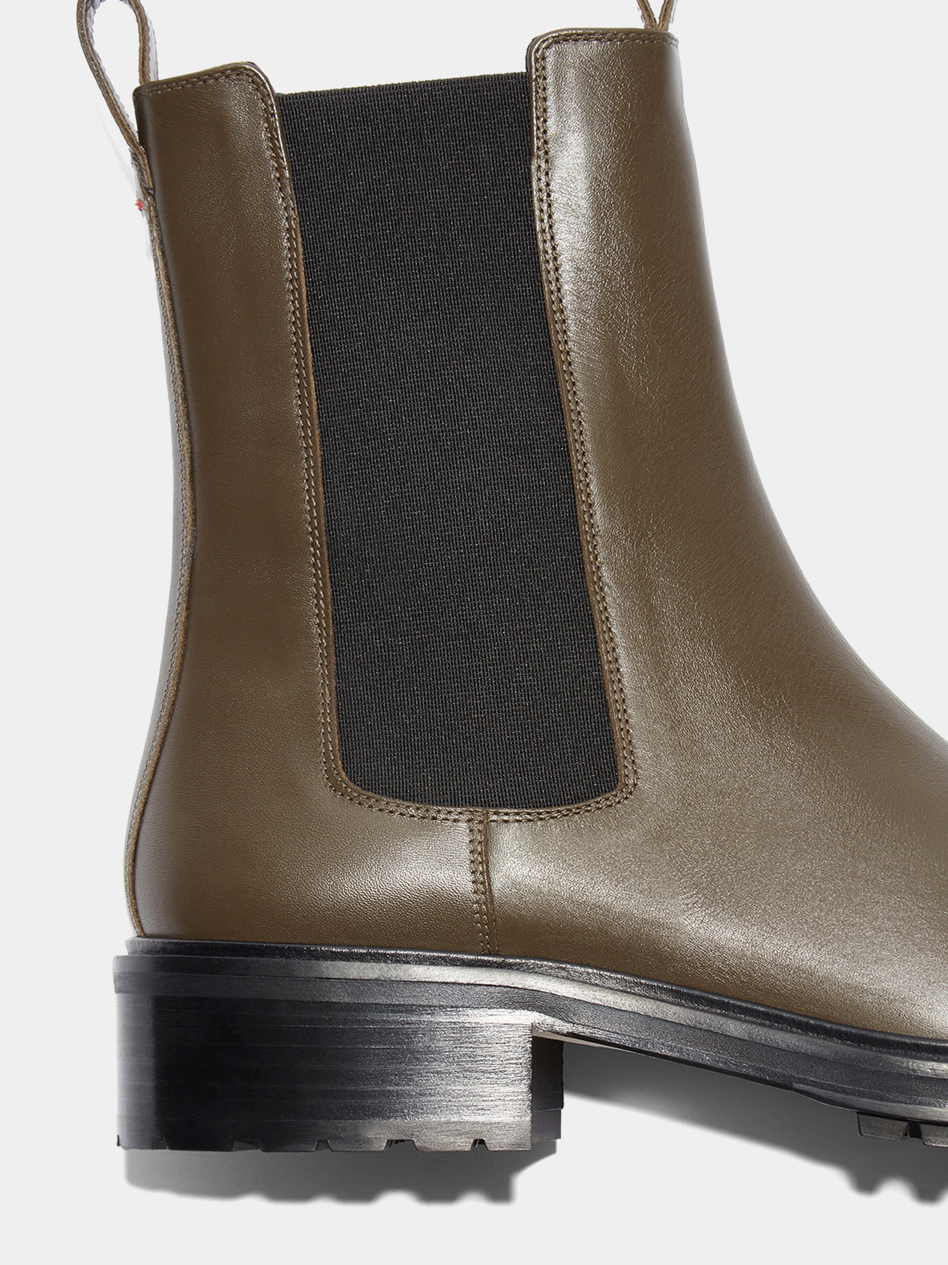 Aeyde | Jack Leather Ankle Boots for Women | Olive Calf | Round Toe | Low Heel | Heel Details