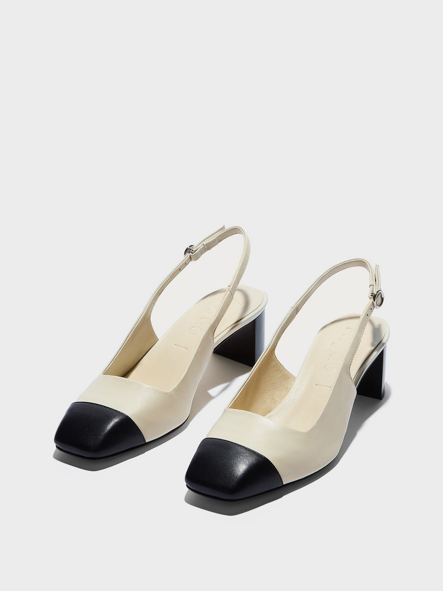 Aeyde | Jacqui Leather Pumps for Women | Creamy/Black Nappa | Square Toe | Low Heel | Luxury Materials | Handmade in Italy