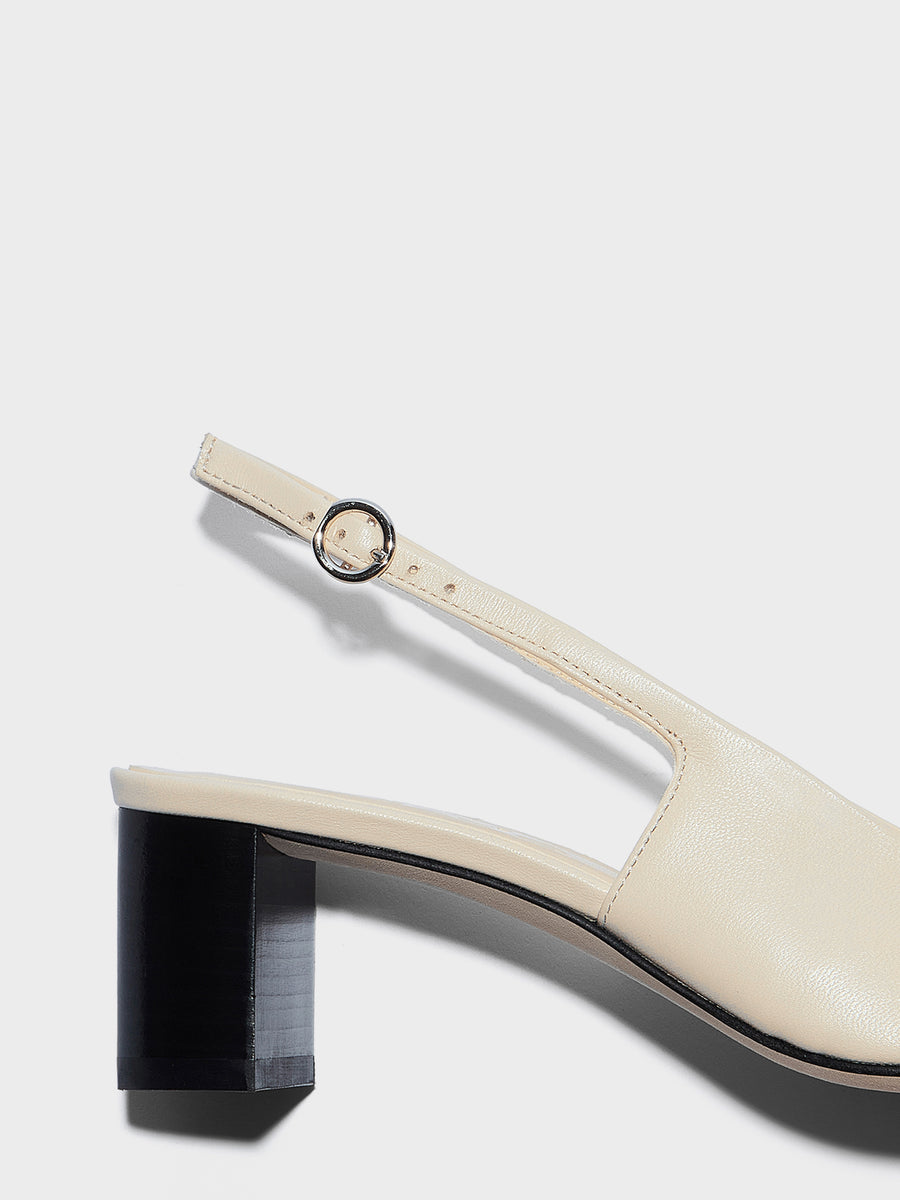 Aeyde | Jacqui Leather Pumps for Women | Creamy/Black Nappa | Square Toe | Low Heel | Heel Details
