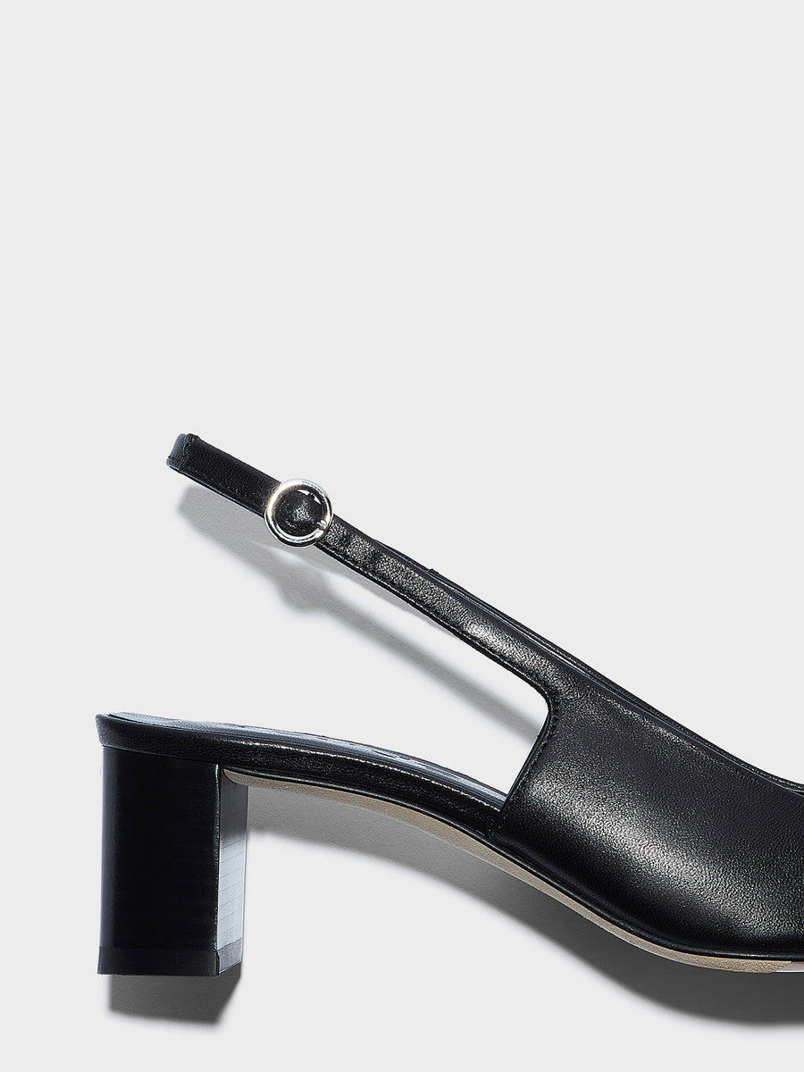 Aeyde | Jacqui Leather Pumps for Women | Black/Hazelnut Nappa/Snake | Square Toe | Low Heel | Heel Details