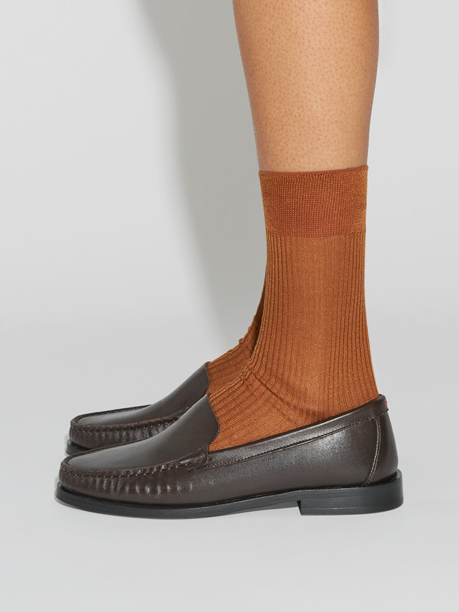 Aeyde | Jana Silk Socks for Women | Tobacco Silk | Luxury Materials | Handmade in Italy | How to Style