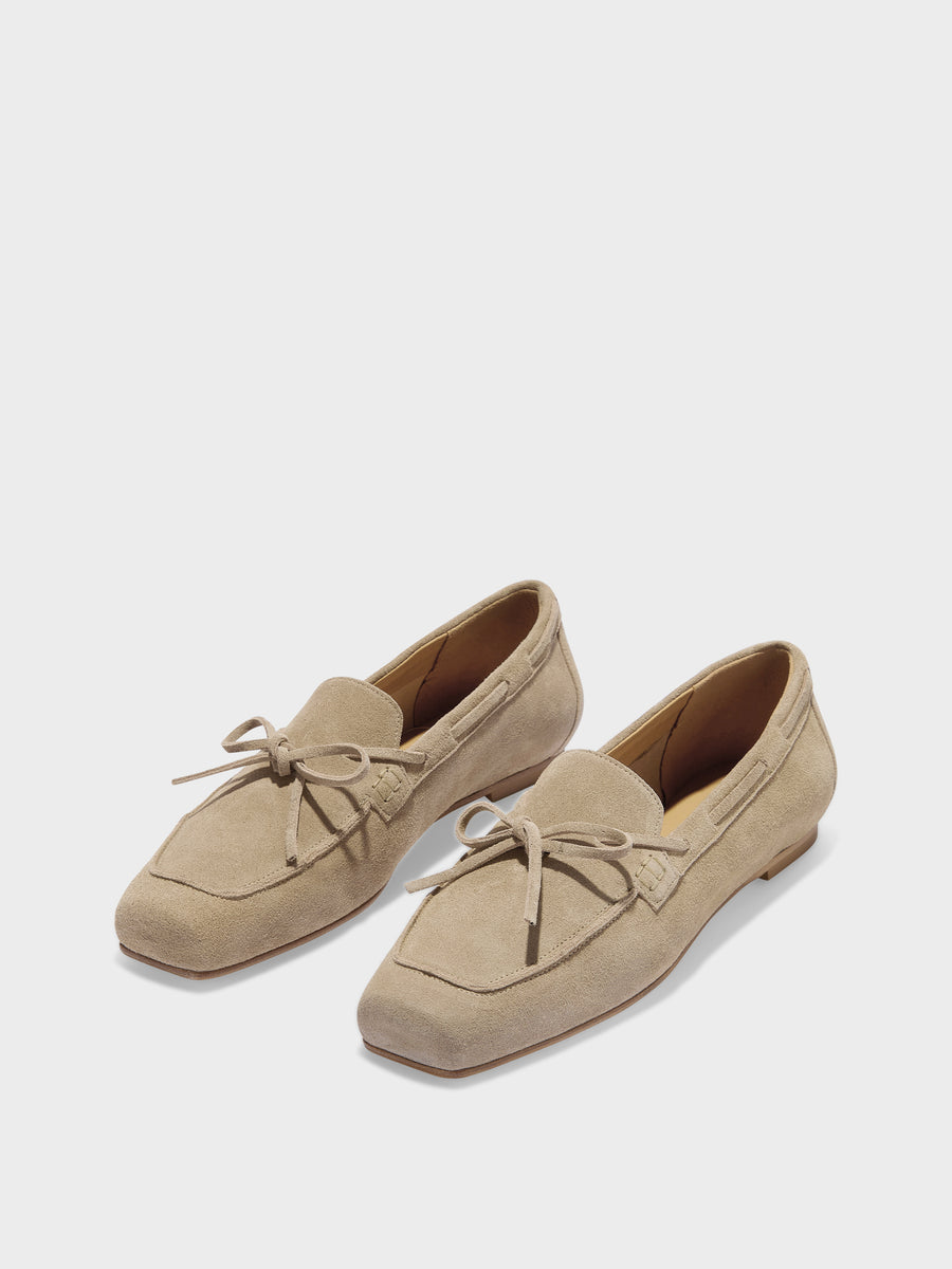Aeyde | Jasper Leather Flats for Women | Sand Suede | Square Toe | Flat Heel | Luxury Materials | Handmade in Italy