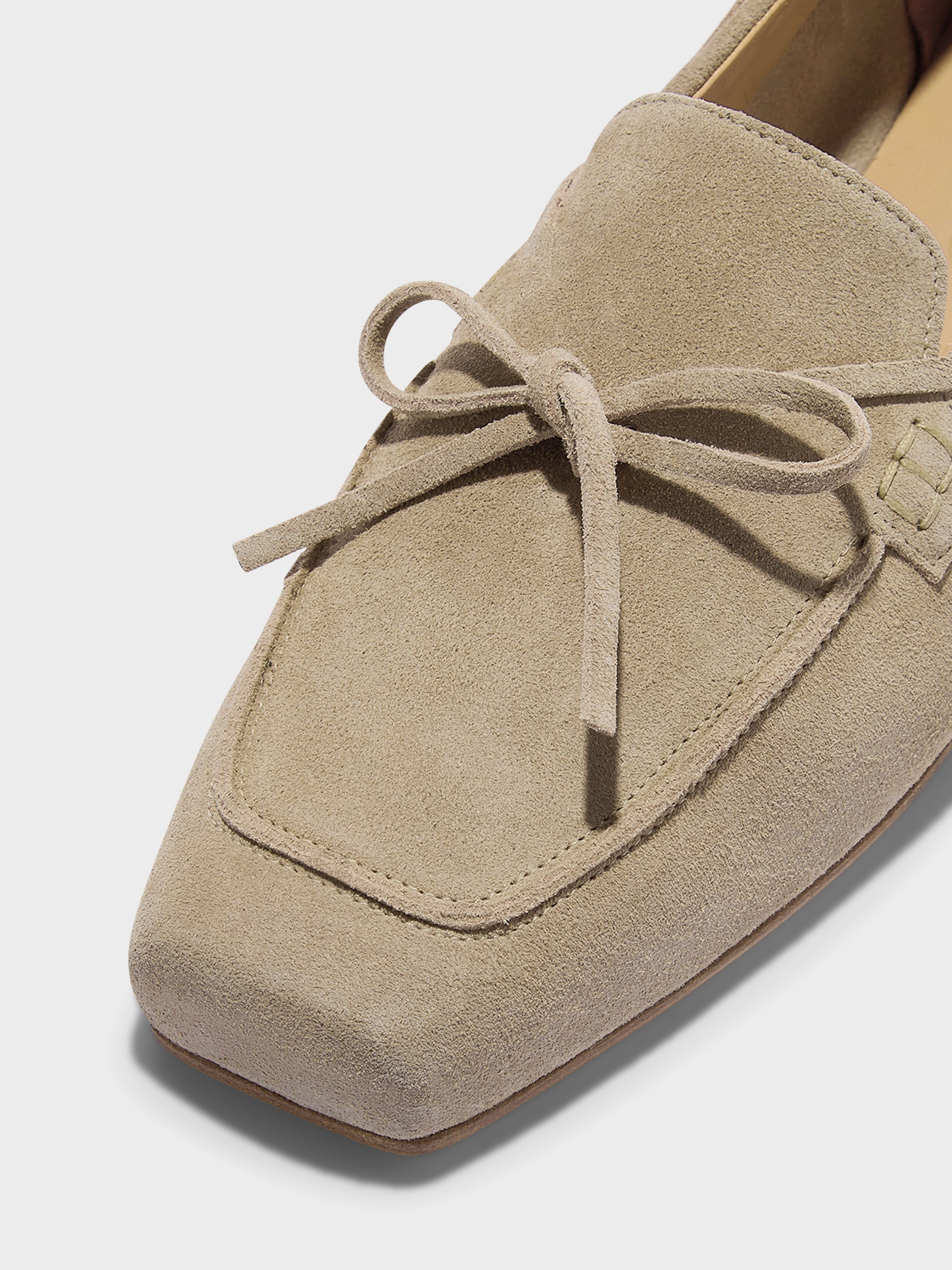 Aeyde | Jasper Leather Flats for Women | Sand Suede | Square Toe | Flat Heel | Heel Details