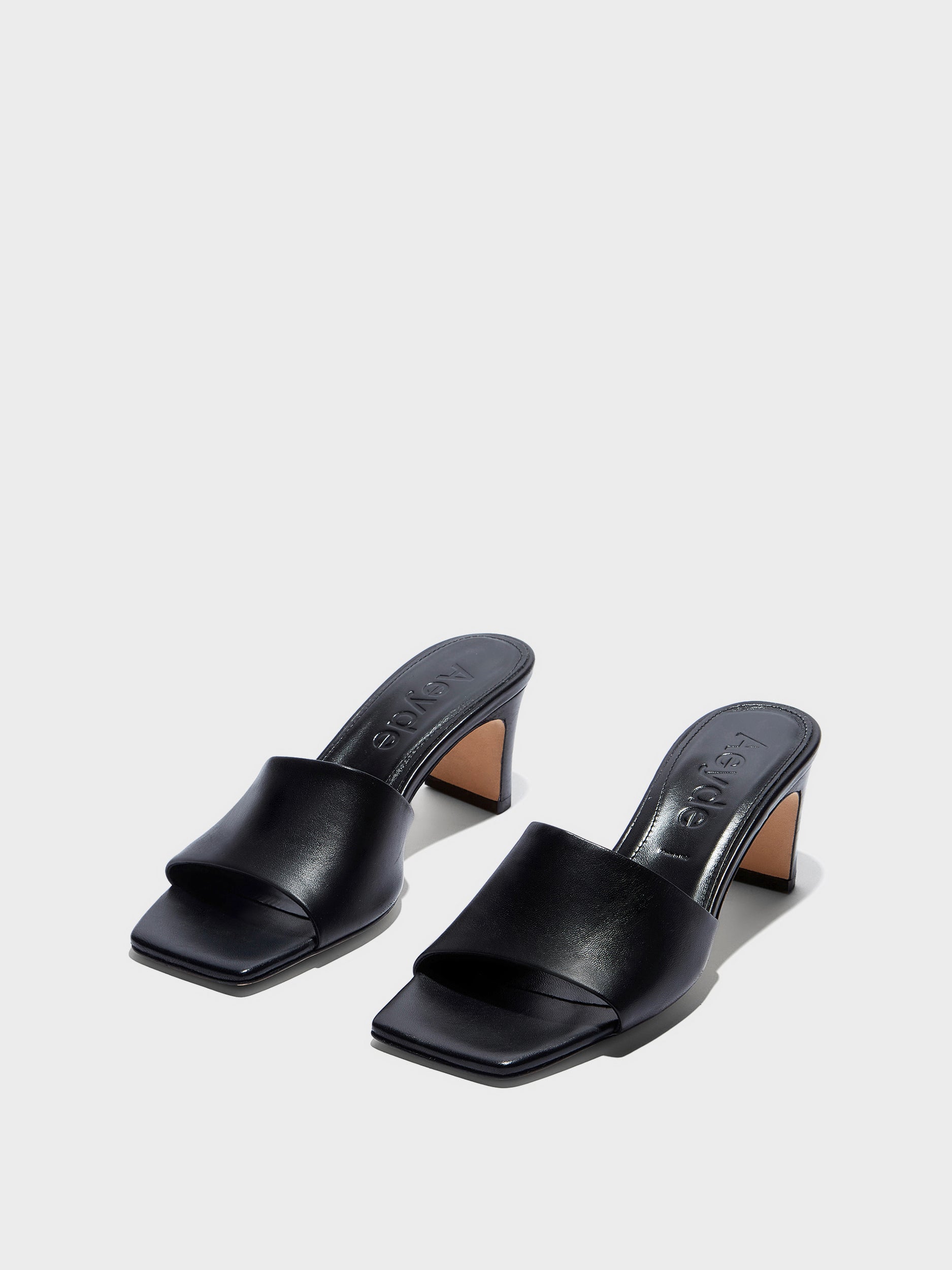 Aeyde | Jessie Leather Heeled Sandals for Women | Black Nappa | Square Toe | Mid Heel | Luxury Materials | Handmade in Italy