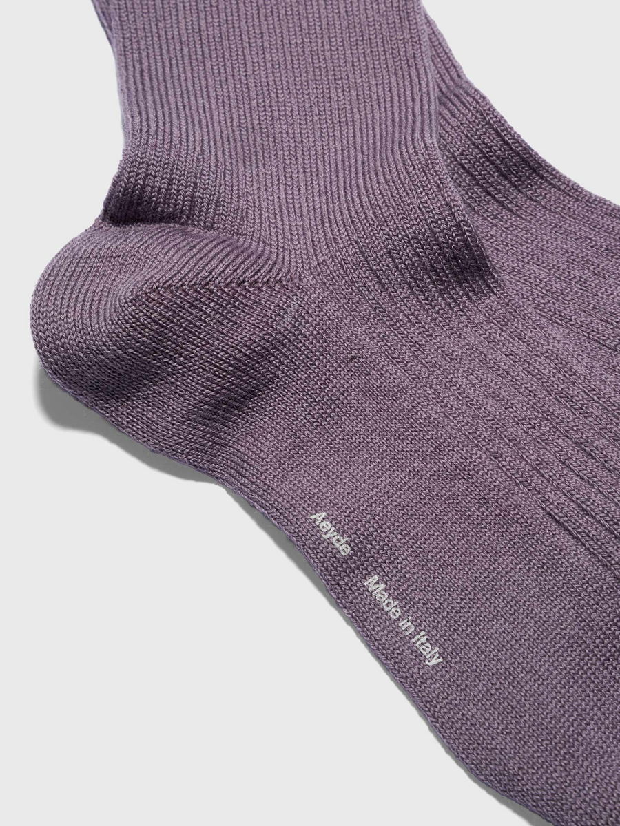 Aeyde | Jordan Wool Socks for Women | Dusty Purple Wool | Luxury Materials | Handmade in Italy | Material Details