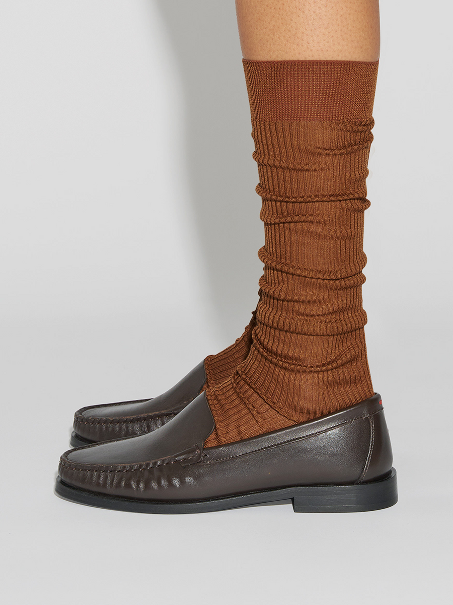 Aeyde | Jory Silk Socks for Women | Tobacco Silk | Luxury Materials | Handmade in Italy | How to Style