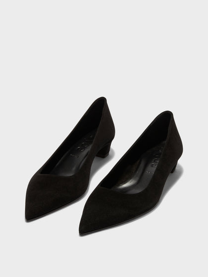 Aeyde | Judi Leather Pumps for Women | Black Suede | Pointed Toe | Low Heel | On Feet