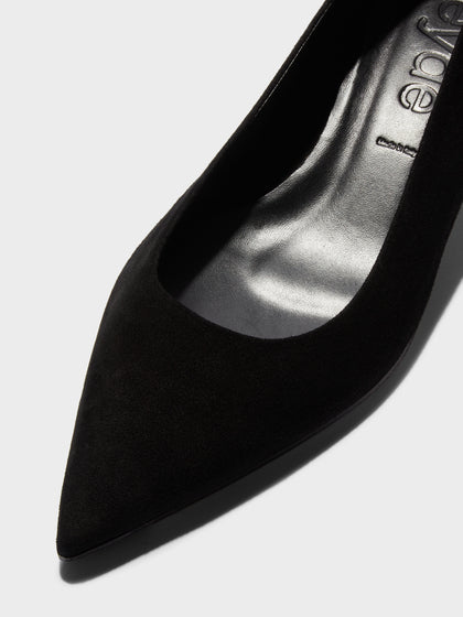 Aeyde | Judi Leather Pumps for Women | Black Suede | Pointed Toe | Low Heel | Luxury Materials | Handmade in Italy