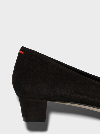 Aeyde | Judi Leather Pumps for Women | Black Suede | Pointed Toe | Low Heel | Heel Details