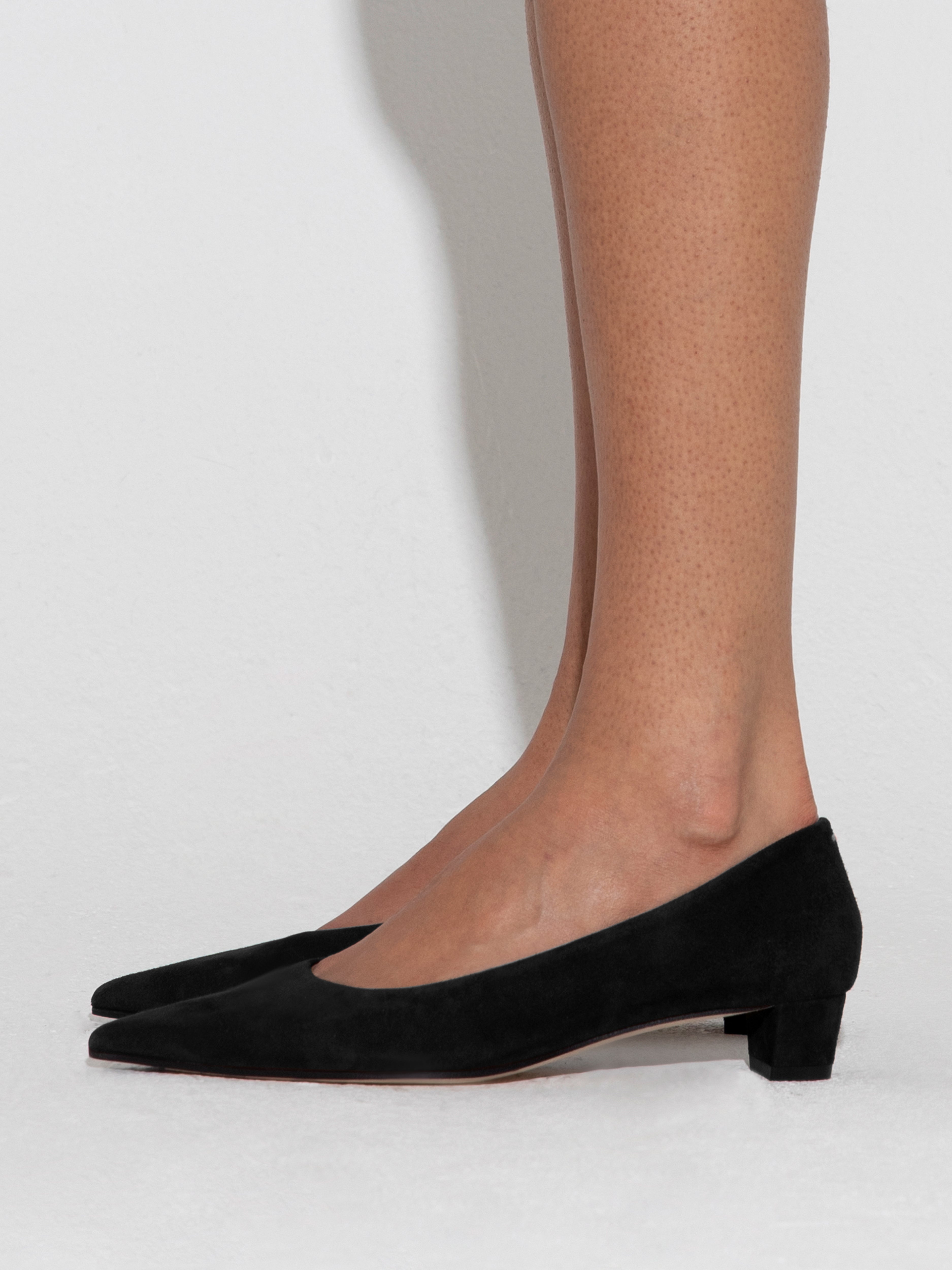 Aeyde | Judi Leather Pumps for Women | Black Suede | Pointed Toe | Low Heel | How to Style