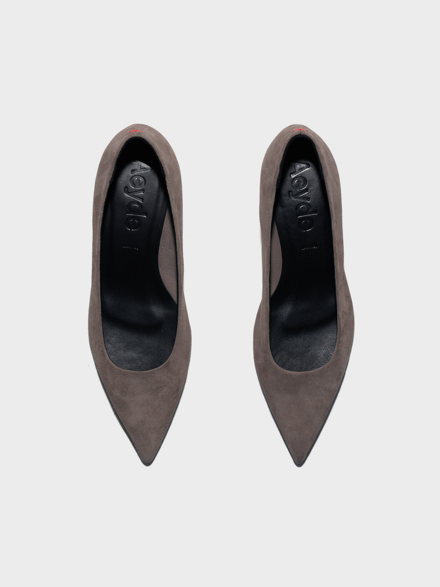 Aeyde | Judi Suede Pointed Pumps Leather Pumps for Women | Taupe Suede | Pointed Toe | Low Heel | Front View