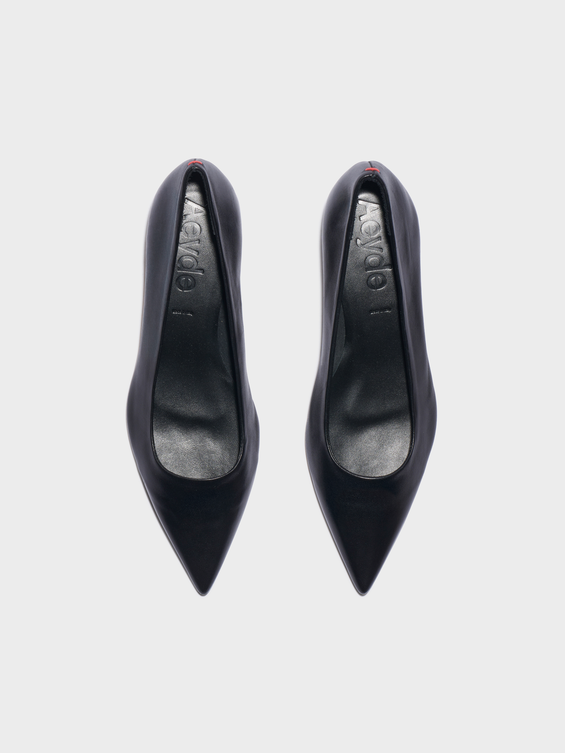 Aeyde | Judi Pointed Pumps Leather Pumps for Women | Black Nappa | Pointed Toe | Low Heel | Front View