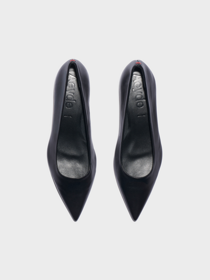 Aeyde | Judi Pointed Pumps Leather Pumps for Women | Black Nappa | Pointed Toe | Low Heel | Front View