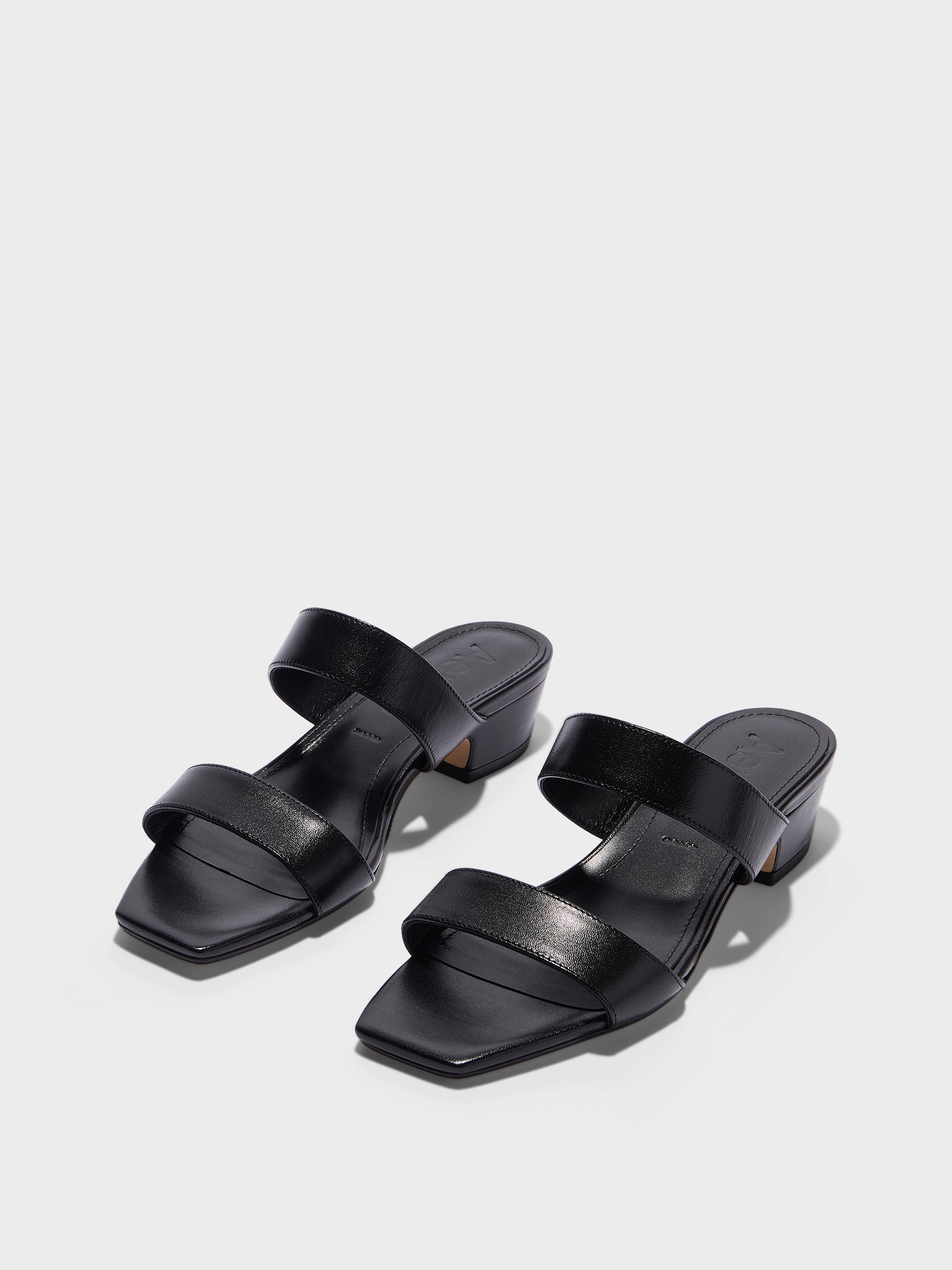 Aeyde | Kemi Leather Heeled Sandals for Women | Black Nappa | Square Toe | Mid Heel | Luxury Materials | Handmade in Italy