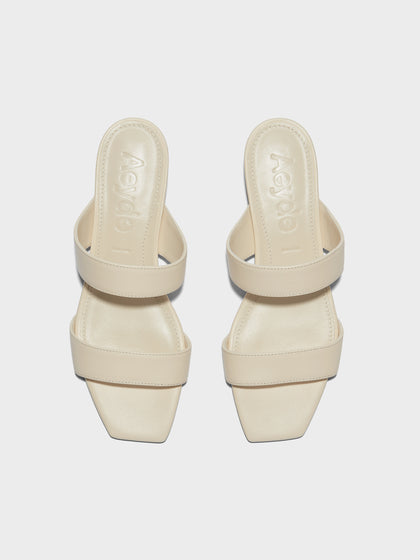 Aeyde | Kemi Leather Heeled Sandals for Women | Creamy Nappa | Square Toe | Mid Heel | Front View