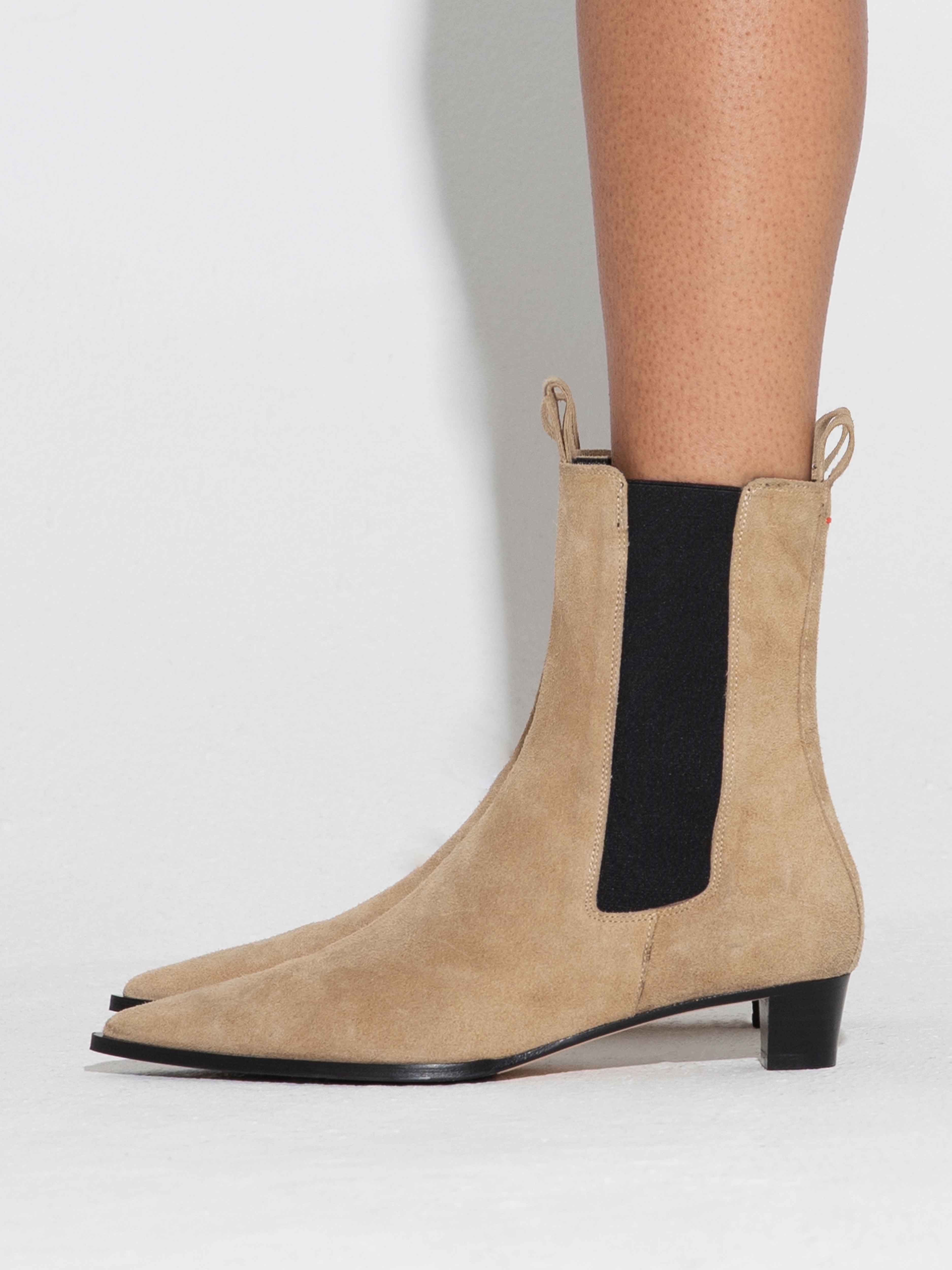 Aeyde | Kiki Suede Chelsea Boots Leather Ankle Boots for Women | Caramel Suede | Pointed Toe | Low Heel | How to Style