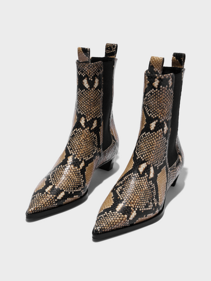 Aeyde | Kiki Leather Chelsea Boots Leather Ankle Boots for Women | Hazelnut Snake | Pointed Toe | Low Heel | Luxury Materials | Handmade in Italy