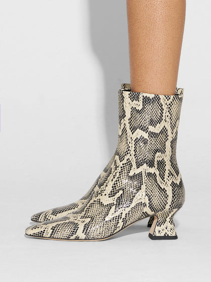 Aeyde | Koko Leather Ankle Boots for Women | Creamy Snake | Square Toe | Mid Heel | How to Style