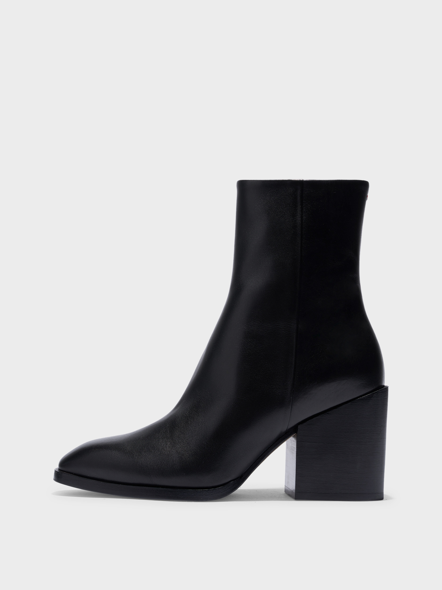 Aeyde | Leandra Leather Ankle Boots Leather Ankle Boots for Women | Black Calf | Square Toe | High Heel | Side View
