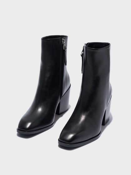 Aeyde | Leandra Leather Ankle Boots Leather Ankle Boots for Women | Black Calf | Square Toe | High Heel | Luxury Materials | Handmade in Italy