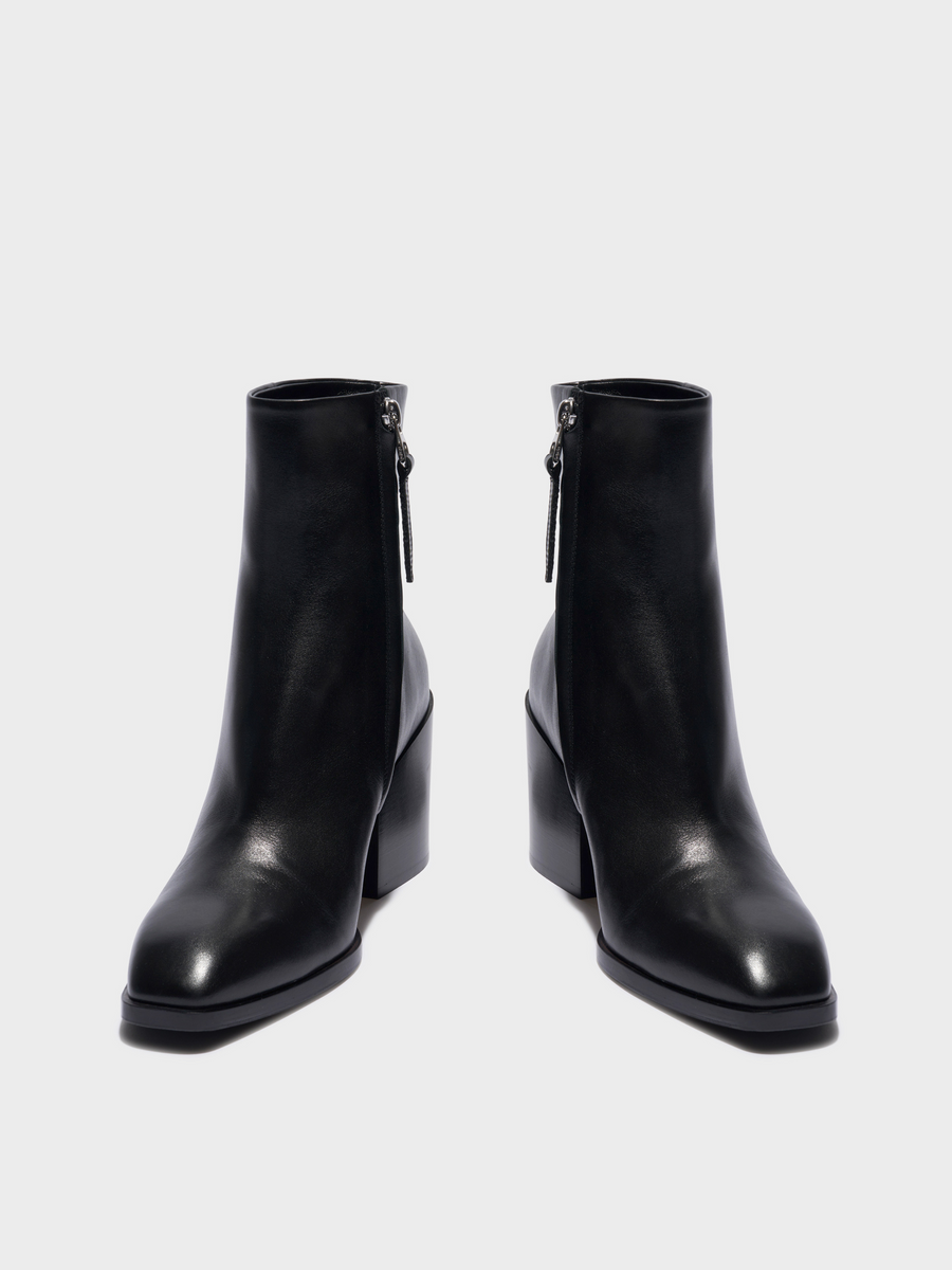 Aeyde | Leandra Leather Ankle Boots Leather Ankle Boots for Women | Black Calf | Square Toe | High Heel | Front View
