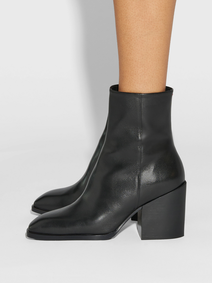 Aeyde | Leandra Leather Ankle Boots Leather Ankle Boots for Women | Black Calf | Square Toe | High Heel | How to Style