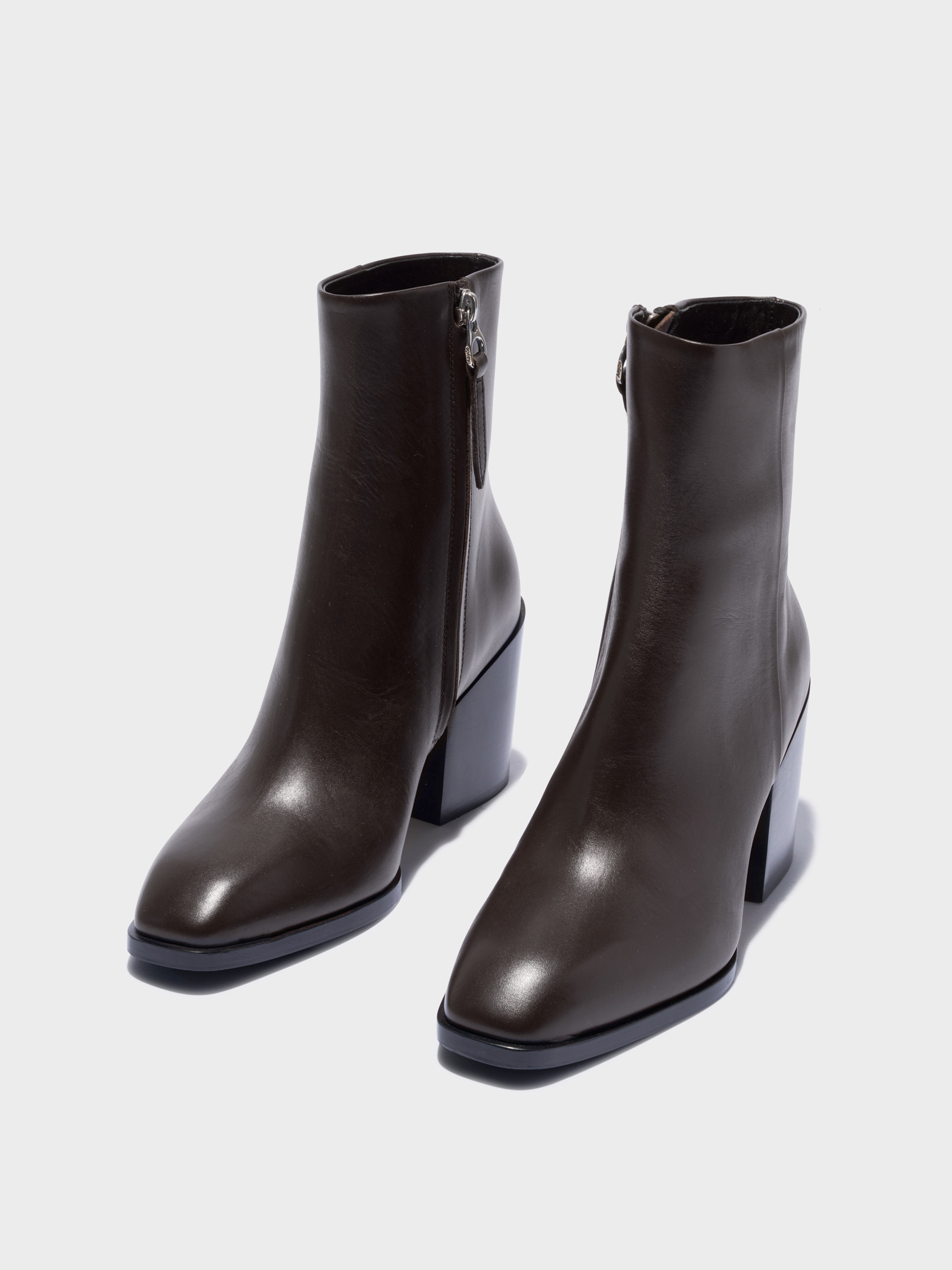 Aeyde | Leandra Leather Ankle Boots Leather Ankle Boots for Women | Moka Calf | Square Toe | High Heel | Luxury Materials | Handmade in Italy