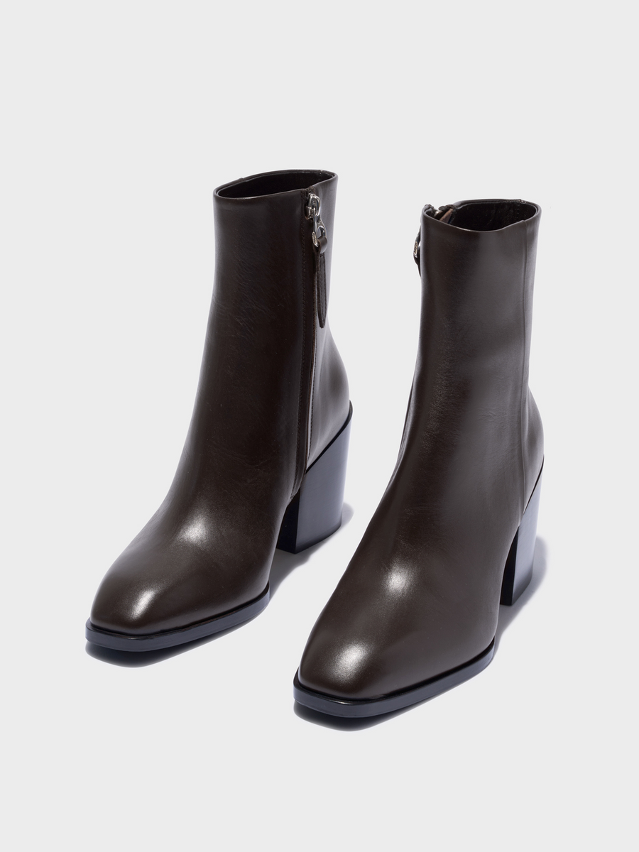 Aeyde | Leandra Leather Ankle Boots Leather Ankle Boots for Women | Moka Calf | Square Toe | High Heel | Luxury Materials | Handmade in Italy
