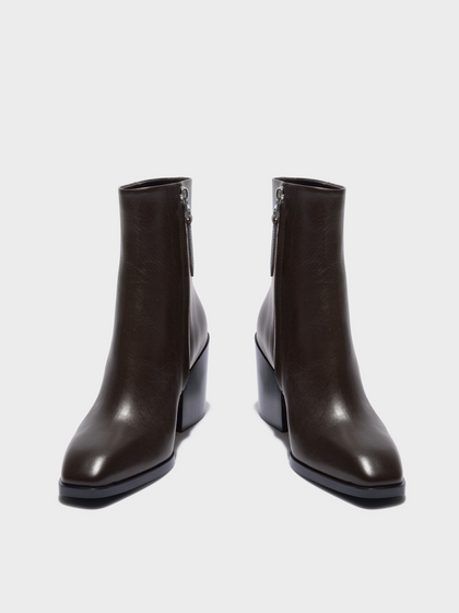 Aeyde | Leandra Leather Ankle Boots Leather Ankle Boots for Women | Moka Calf | Square Toe | High Heel | Front View