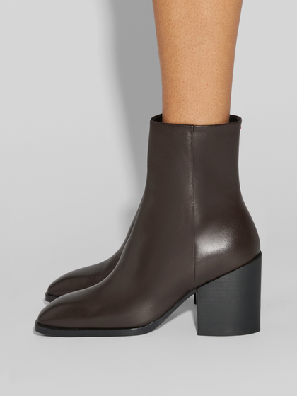 Aeyde | Leandra Leather Ankle Boots Leather Ankle Boots for Women | Moka Calf | Square Toe | High Heel | How to Style