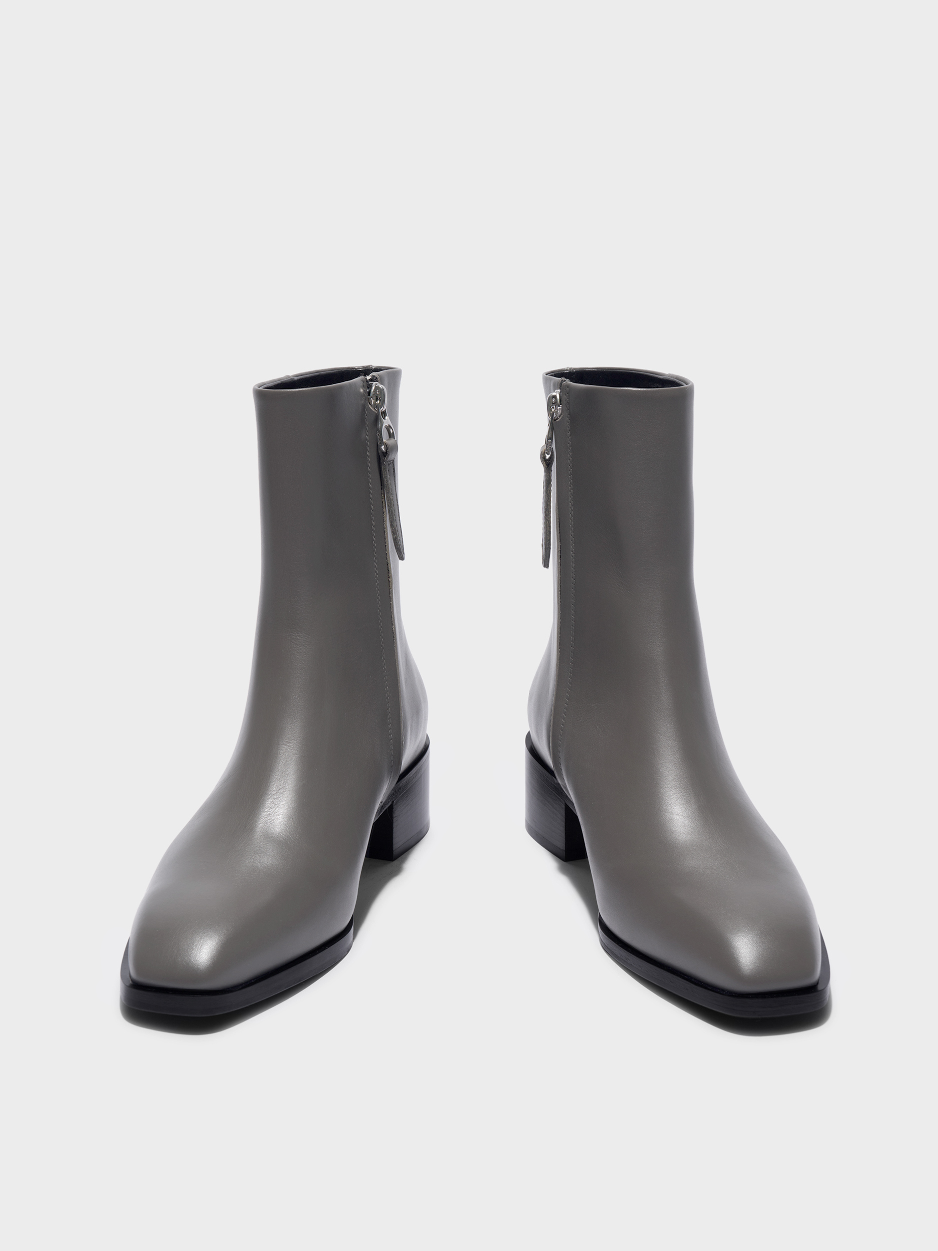 Aeyde | Lee Leather Ankle Boots Leather Ankle Boots for Women | Taupe Calf | Square Toe | Low Heel | Front View