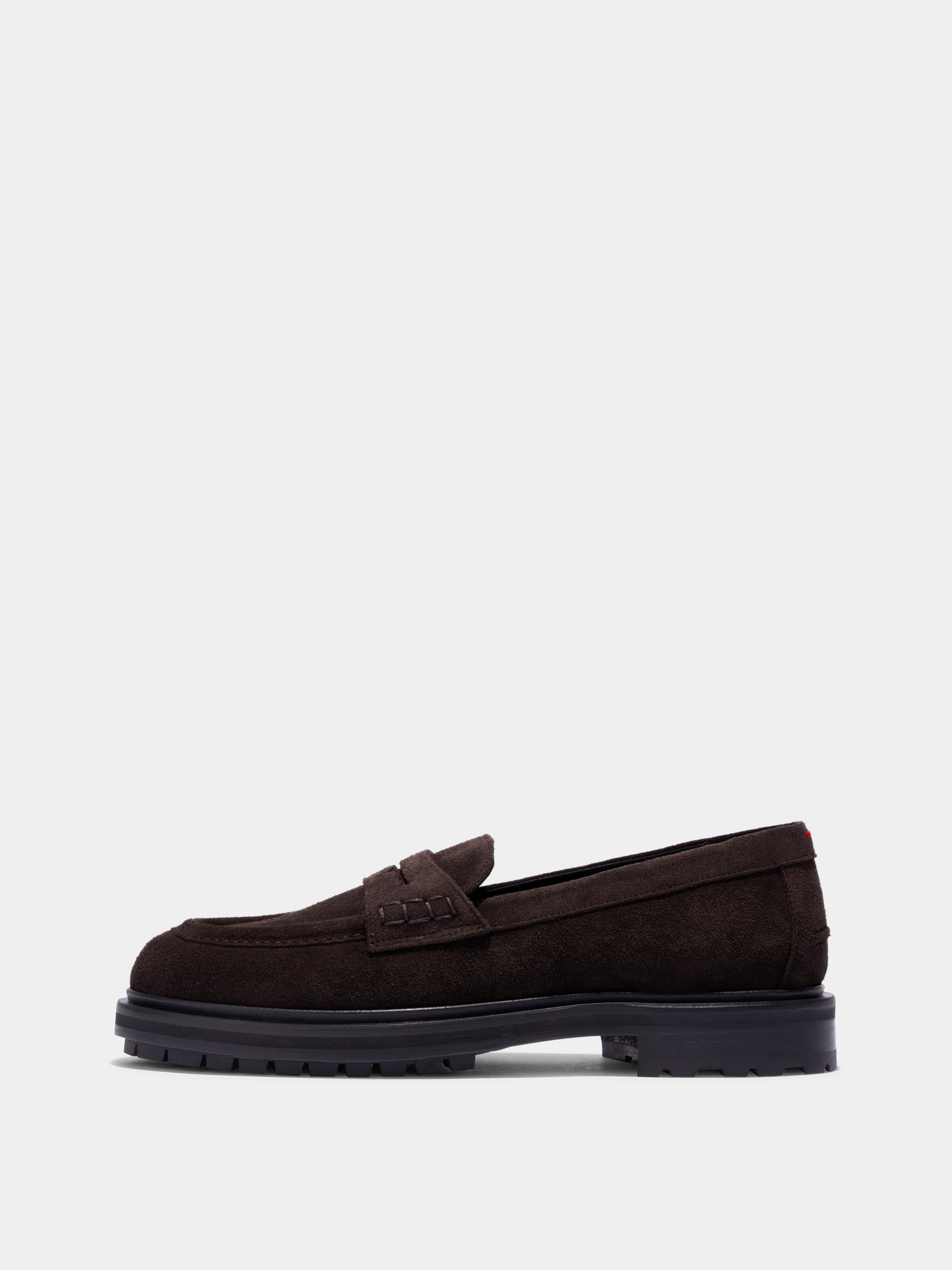 Aeyde | Leon Suede Loafers Leather Flats for Women | Moka Suede | Round Toe | Low Heel | Side View