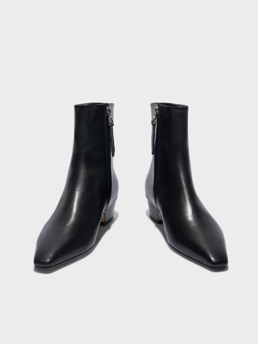 Aeyde | Lilia Leather Ankle Boots Leather Ankle Boots for Women | Black Calf | Square Toe | Low Heel | Heel Details