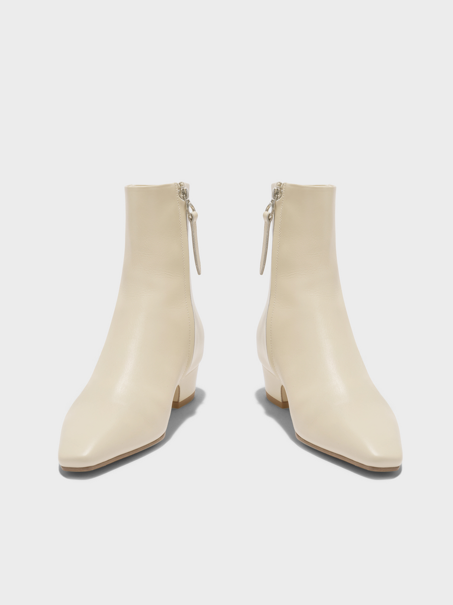 Aeyde | Lilia Leather Ankle Boots Leather Ankle Boots for Women | Creamy Calf | Square Toe | Low Heel | Heel Details