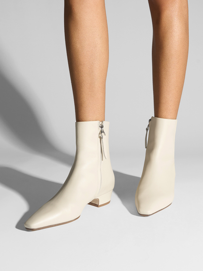Aeyde | Lilia Leather Ankle Boots Leather Ankle Boots for Women | Creamy Calf | Square Toe | Low Heel | On Feet
