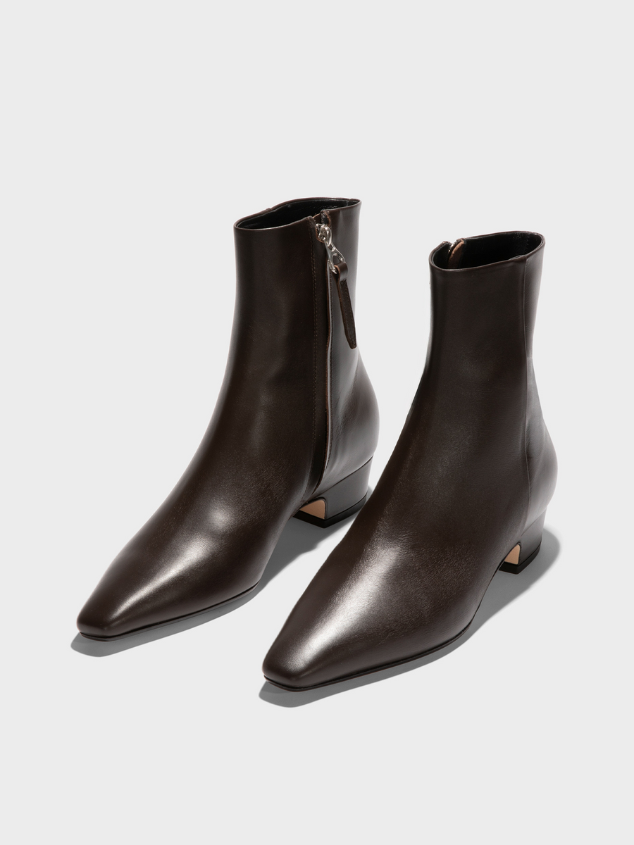 Aeyde | Lilia Leather Ankle Boots Leather Ankle Boots for Women | Moka Calf | Square Toe | Low Heel | Luxury Materials | Handmade in Italy
