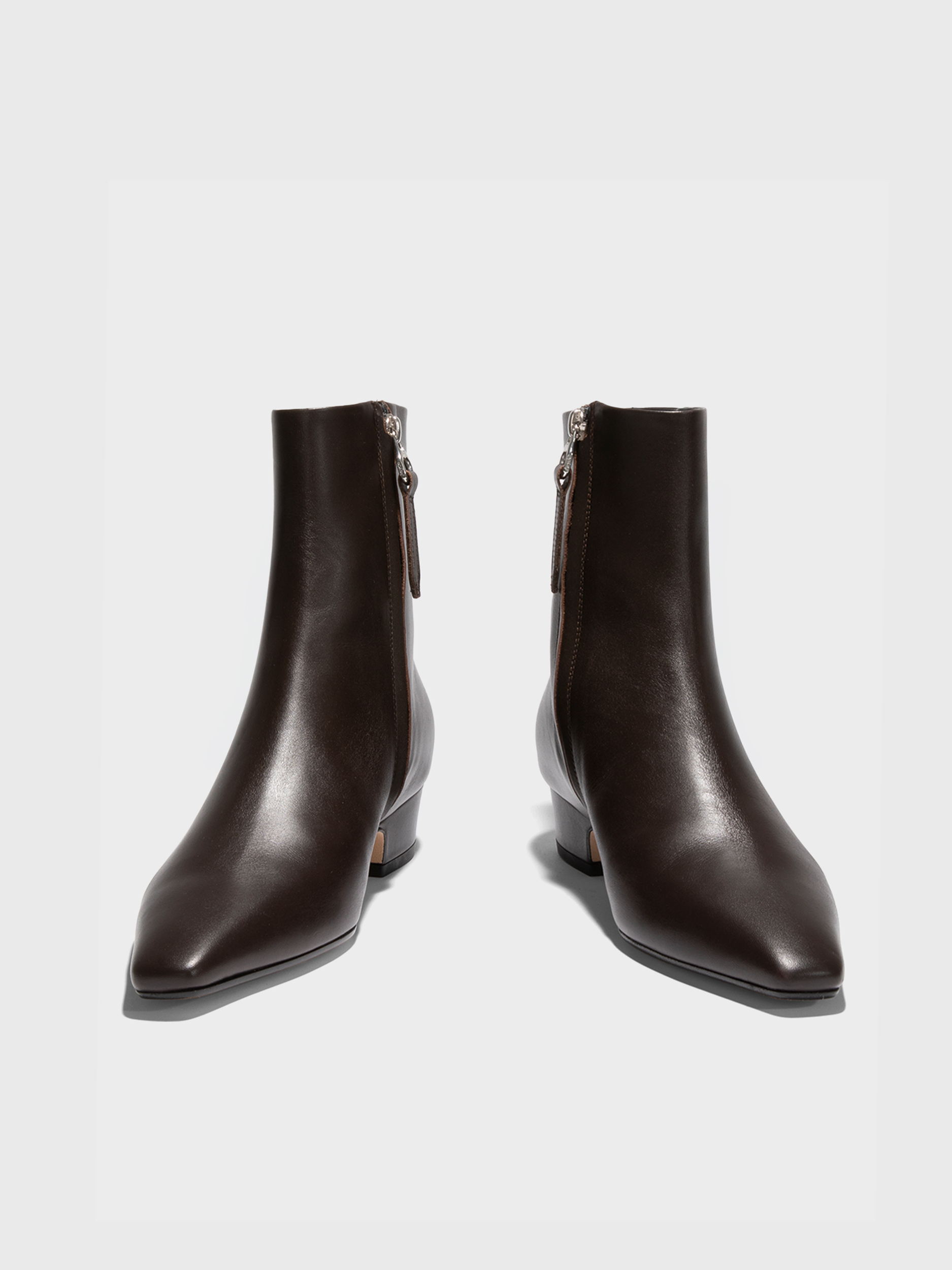 Aeyde | Lilia Leather Ankle Boots Leather Ankle Boots for Women | Moka Calf | Square Toe | Low Heel | Heel Details