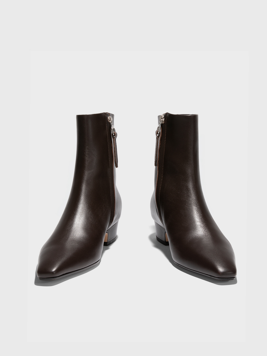 Aeyde | Lilia Leather Ankle Boots Leather Ankle Boots for Women | Moka Calf | Square Toe | Low Heel | Heel Details