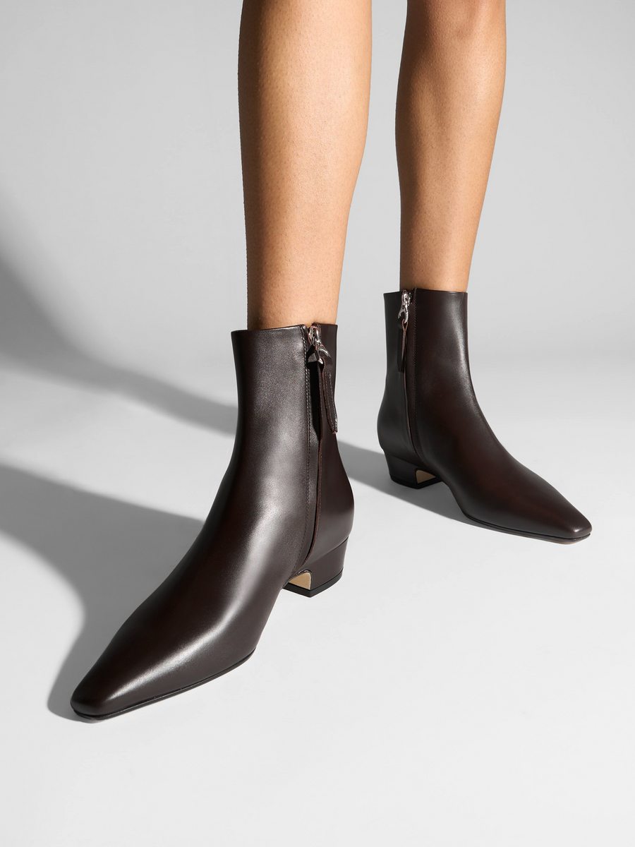 Aeyde | Lilia Leather Ankle Boots Leather Ankle Boots for Women | Moka Calf | Square Toe | Low Heel | On Feet