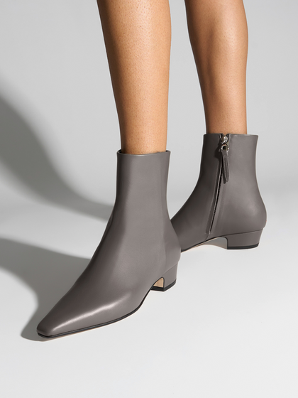 Aeyde | Lilia Leather Ankle Boots Leather Ankle Boots for Women | Taupe Calf | Square Toe | Low Heel | On Feet