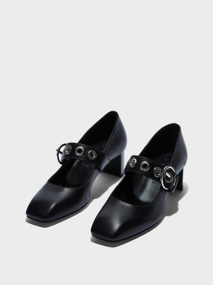 Aeyde | Lina Leather Pumps for Women | Black Nappa | Square Toe | Low Heel | Luxury Materials | Handmade in Italy