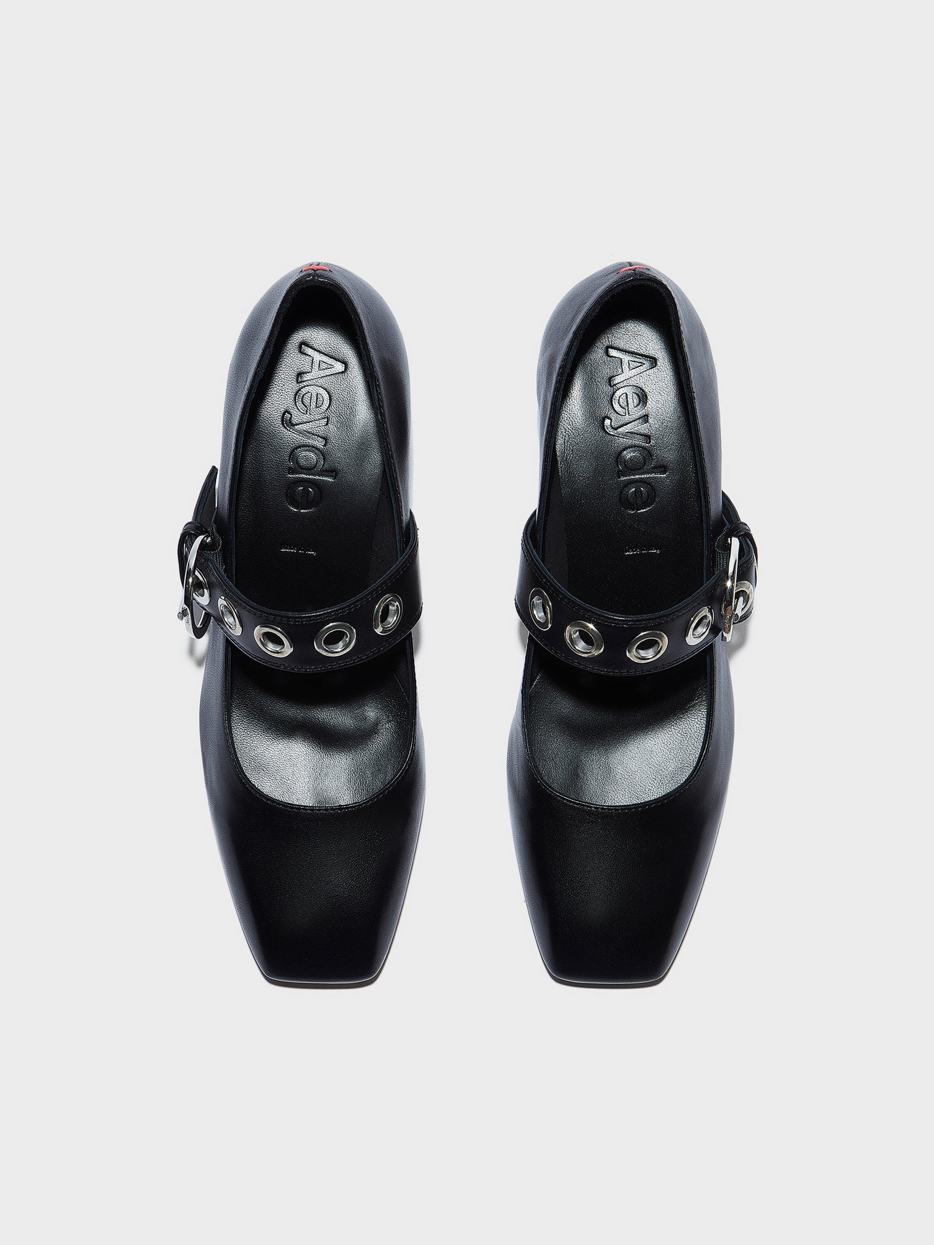Aeyde | Lina Leather Pumps for Women | Black Nappa | Square Toe | Low Heel | Front View
