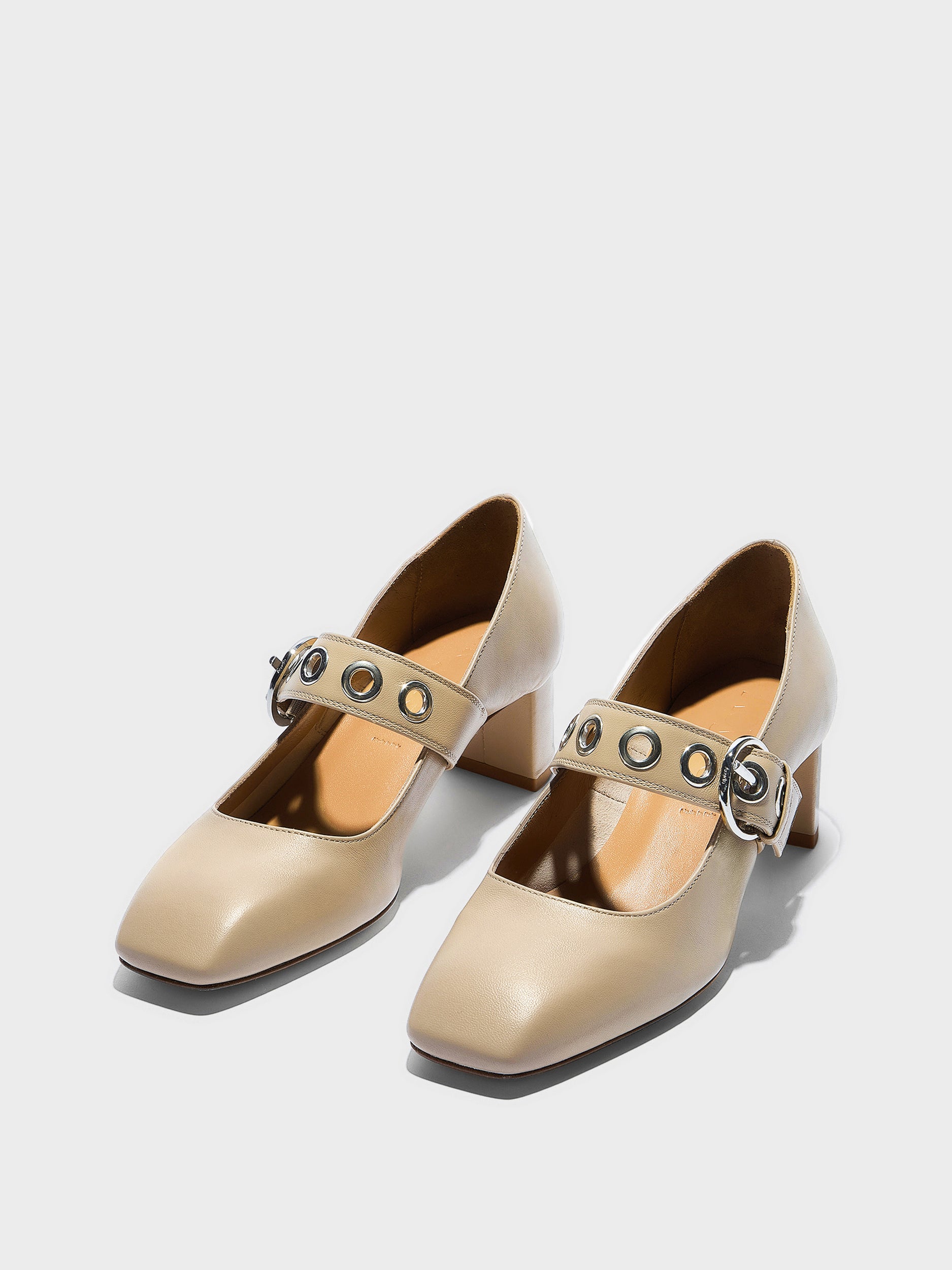 Aeyde | Lina Leather Pumps for Women | Sand Nappa | Square Toe | Low Heel | Luxury Materials | Handmade in Italy