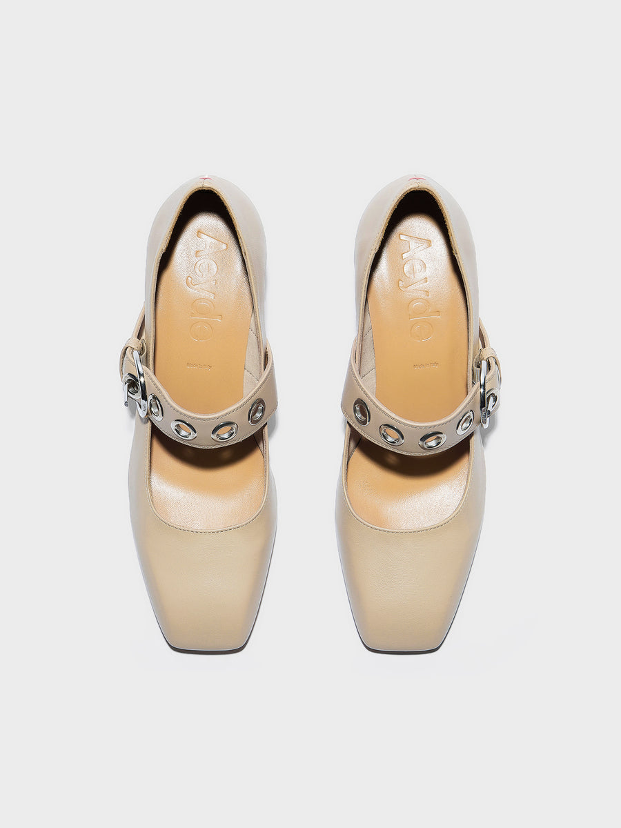 Aeyde | Lina Leather Pumps for Women | Sand Nappa | Square Toe | Low Heel | Front View