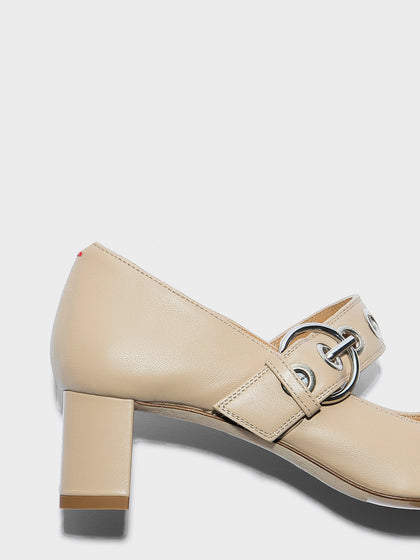 Aeyde | Lina Leather Pumps for Women | Sand Nappa | Square Toe | Low Heel | Heel Details