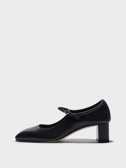 Aeyde | Lina Leather Pumps for Women | Black Nappa | Square Toe | Low Heel | Side View