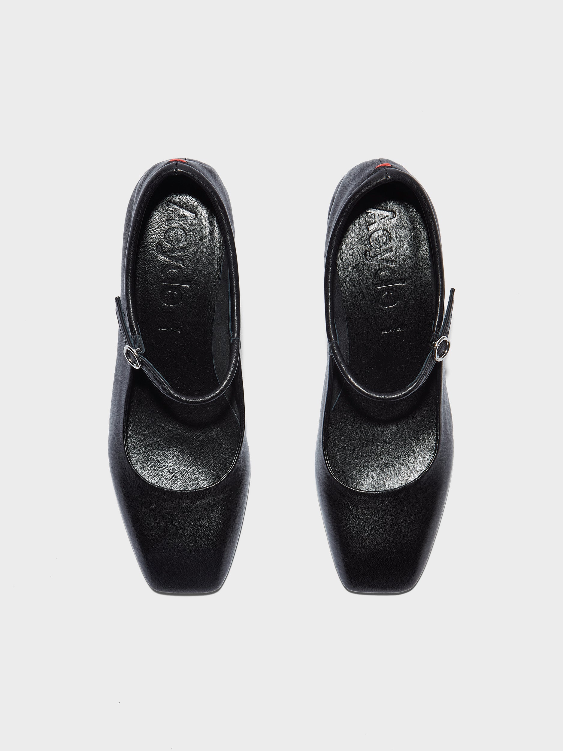 Aeyde | Lina Leather Pumps for Women | Black Nappa | Square Toe | Low Heel | Heel Details