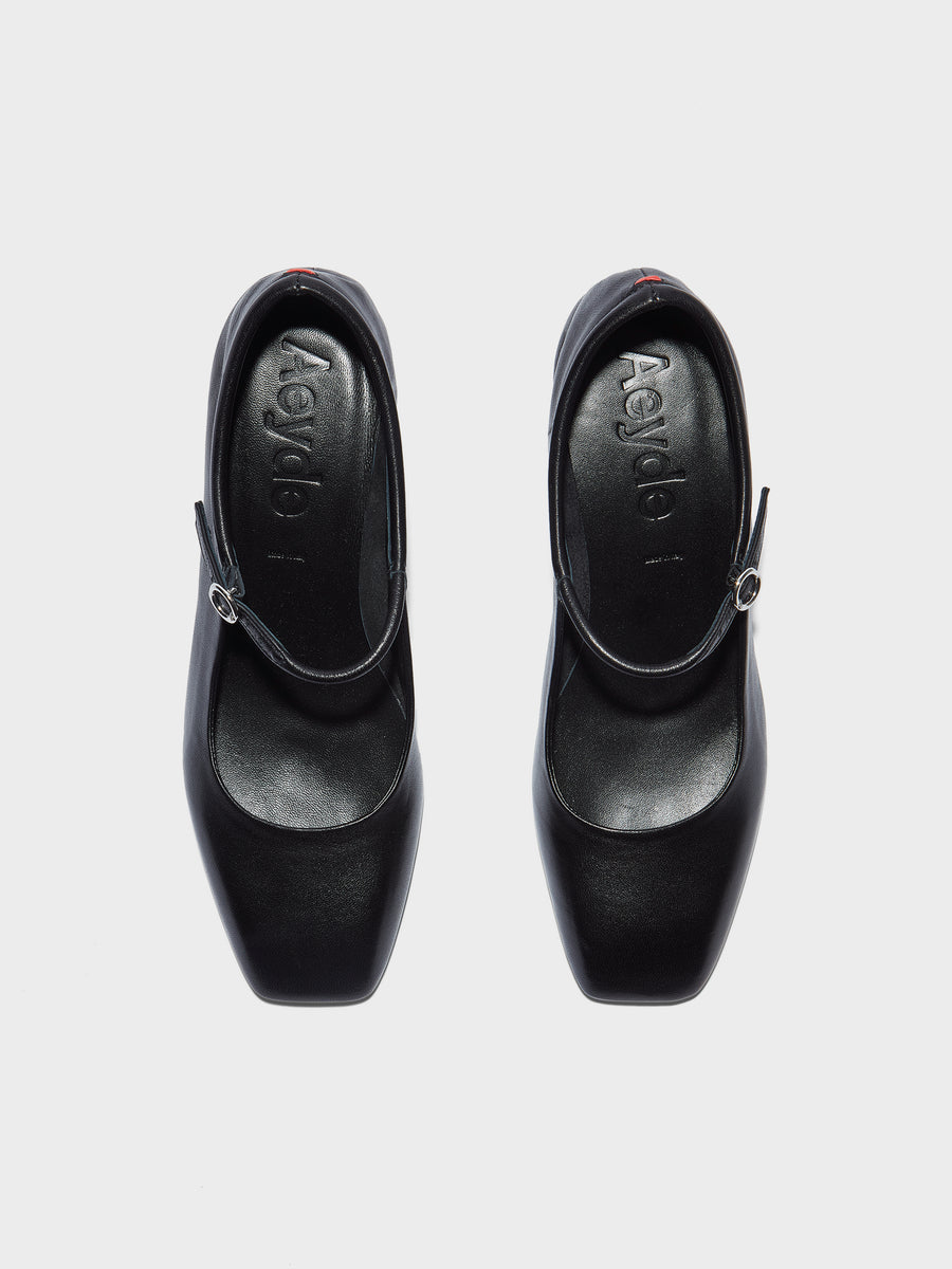 Aeyde | Lina Leather Pumps for Women | Black Nappa | Square Toe | Low Heel | Heel Details