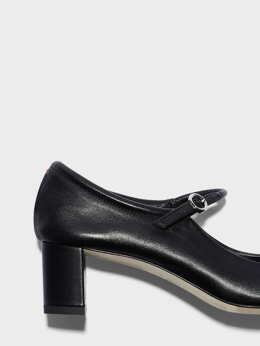Aeyde | Lina Leather Pumps for Women | Black Nappa | Square Toe | Low Heel | Luxury Materials | Handmade in Italy