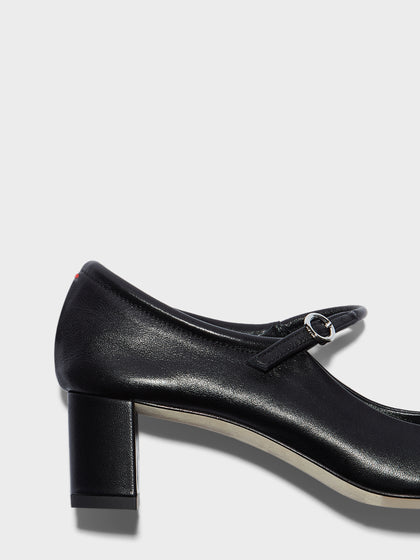Aeyde | Lina Leather Pumps for Women | Black Nappa | Square Toe | Low Heel | Luxury Materials | Handmade in Italy